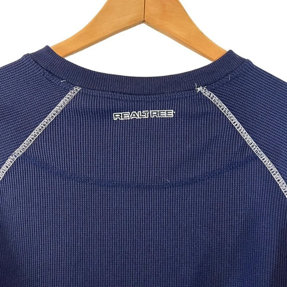 Realtree Mens Dark Blue Waffle Knit Long Sleeve Shirt Small Stretch Henley Basic - Picture 4 of 6